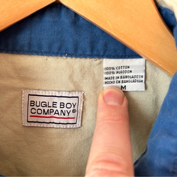 Vintage 90s Bugle Boy khaki cream tan button down short sleeve shirt earth tones - Picture 3 of 11